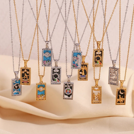 STAINLESS STEEL TAROT CARD NECKLACE