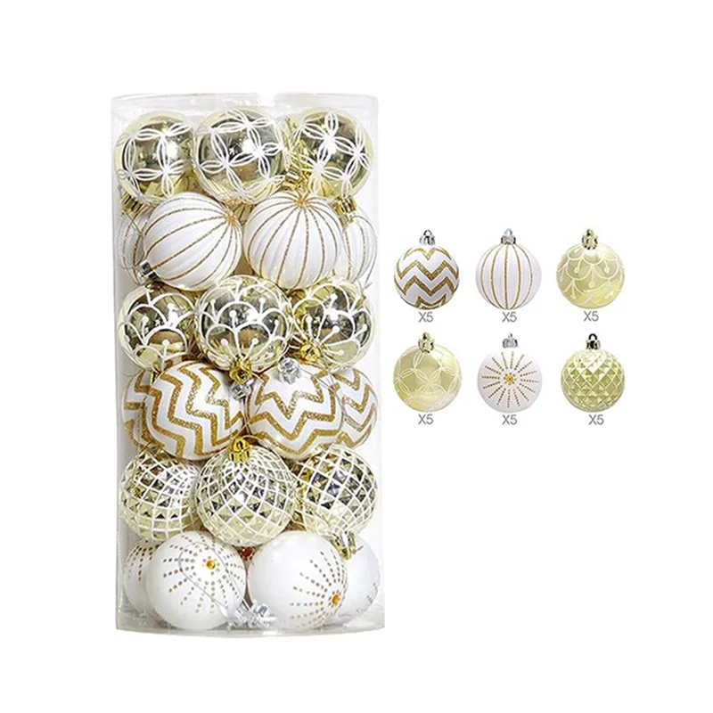 30 PCS CHRISTMAS ORNAMENTS WHITE GOLD