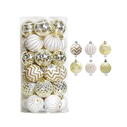 30 PCS CHRISTMAS ORNAMENTS WHITE GOLD